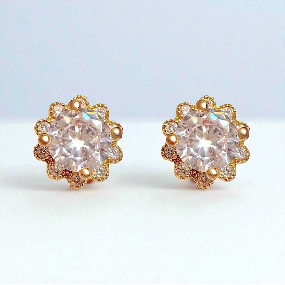 Swarovski Crystal Flower Halo Stud Earrings - Picture 2 of 9